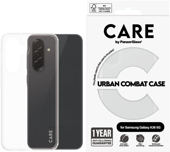 Product image not available for PanzerGlass Care Samsung Galaxy A36 Urban Combat símahulstur - Glært