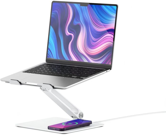 Alogic Elite fartölvustandur með þráðlausri hleðslu - Hvítur