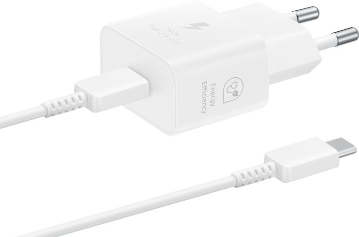 Samsung hleðslutæki 25W GaN USB-C með kapli - Hvítt
