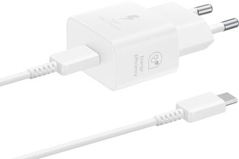Samsung hleðslutæki 25W GaN USB-C með kapli - Hvítt
