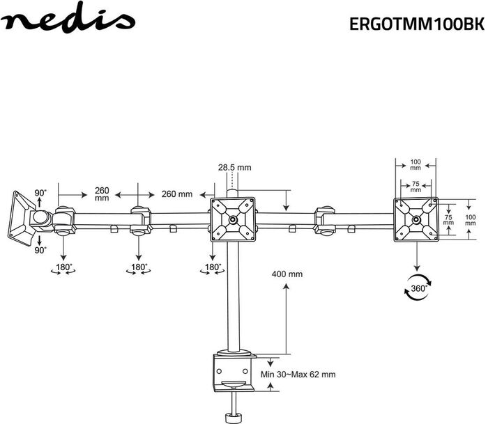 Nedis þrefaldur skjáarmur