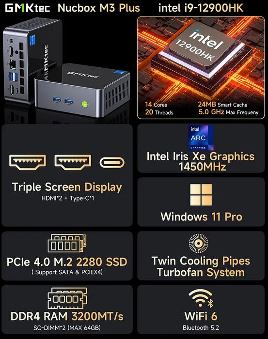 GMKTec NucBox M3 Plus smátölva I9/16/1TB