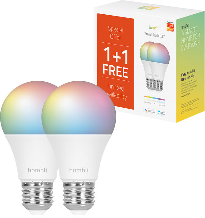 Hombli RGB snjallpera - 9W E27 - 2 stk