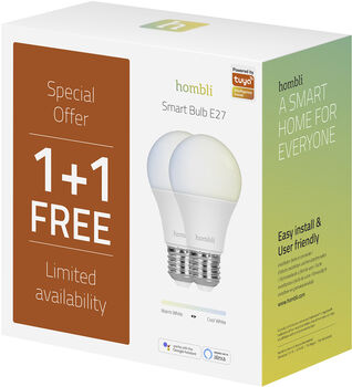 Hombli hvít snjallpera - 9W E27 - 2 stk