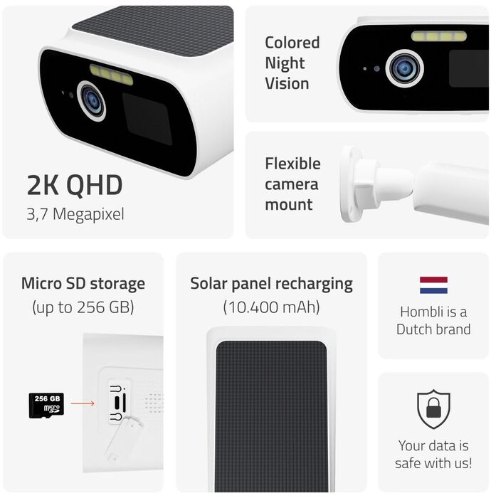 Hombli Solar 2K öryggismyndavél - Hvít