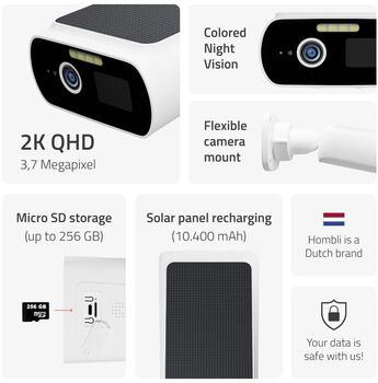 Hombli Solar 2K öryggismyndavél - Hvít