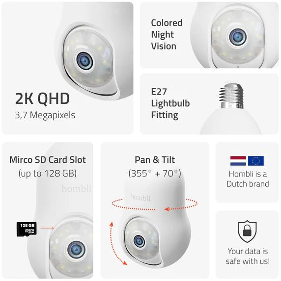 Hombli Bulb Cam 2K öryggismyndavél - Hvít