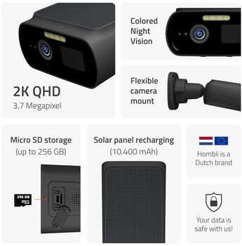 Hombli Solar 2K öryggismyndavél - Svört