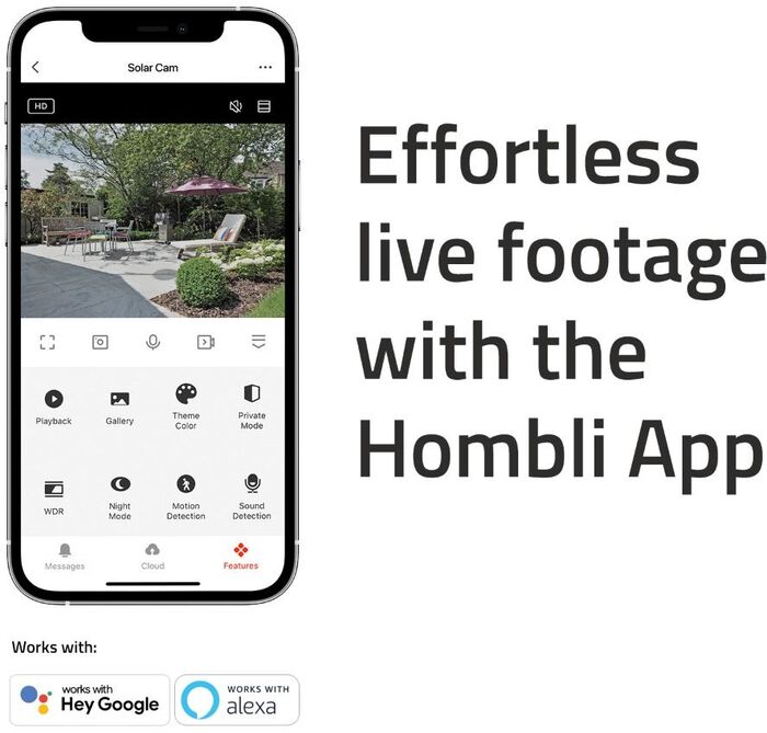 Hombli Solar 2K öryggismyndavél - Svört