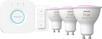 Philips Hue White og Color Ambiance GU10 sett (3 perur + Hue tengistöð + Dimmir)