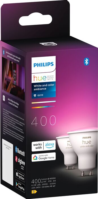 Philips Hue GU10 lita snjallpera - 2 stk