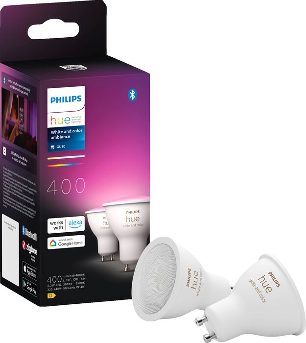 Philips Hue GU10 lita snjallpera - 2 stk