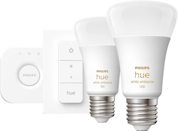 Philips Hue White Ambiance 8W A60 E27 sett (2 perur + Hue tengistöð + Dimmir) 