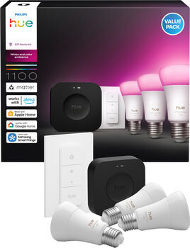Philips Hue White 5W A60 E27 sett (3 perur + Hue tengistöð + Dimmir)