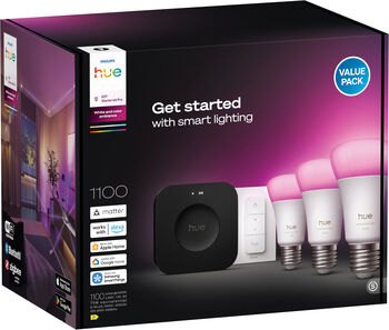 Philips Hue White 5W A60 E27 sett (3 perur + Hue tengistöð + Dimmir)