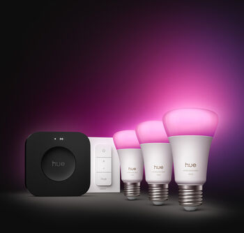 Philips Hue White 5W A60 E27 sett (3 perur + Hue tengistöð + Dimmir)