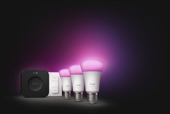 Philips Hue White 5W A60 E27 sett (3 perur + Hue tengistöð + Dimmir)