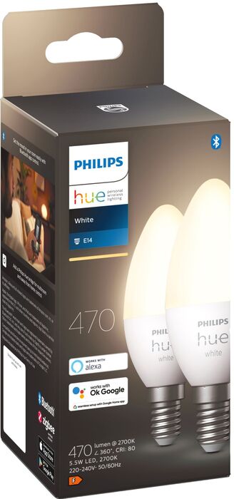 Philips Hue E14 B39 hvít snjallpera - 2 stk