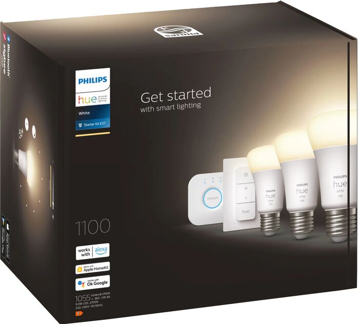Philips Hue E27 sett (3 perur + Hue tengistöð + Dimmir)