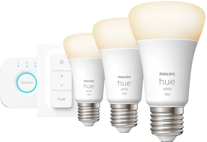 Philips Hue E27 sett (3 perur + Hue tengistöð + Dimmir)