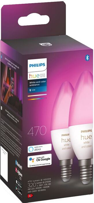 Philips Hue E14 lita snjallpera - 2 stk