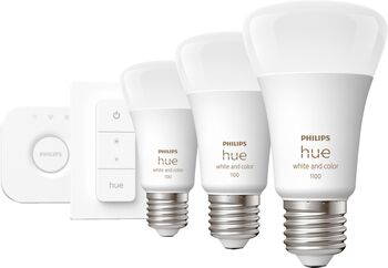 Philips Hue White og Color Ambiance E27 sett (3 perur + Hue tengistöð)