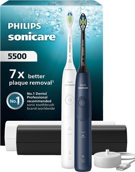 Philips Sonicare Series 5500 rafmagnstannbursti 2 í pakka - Hvítur/Blár