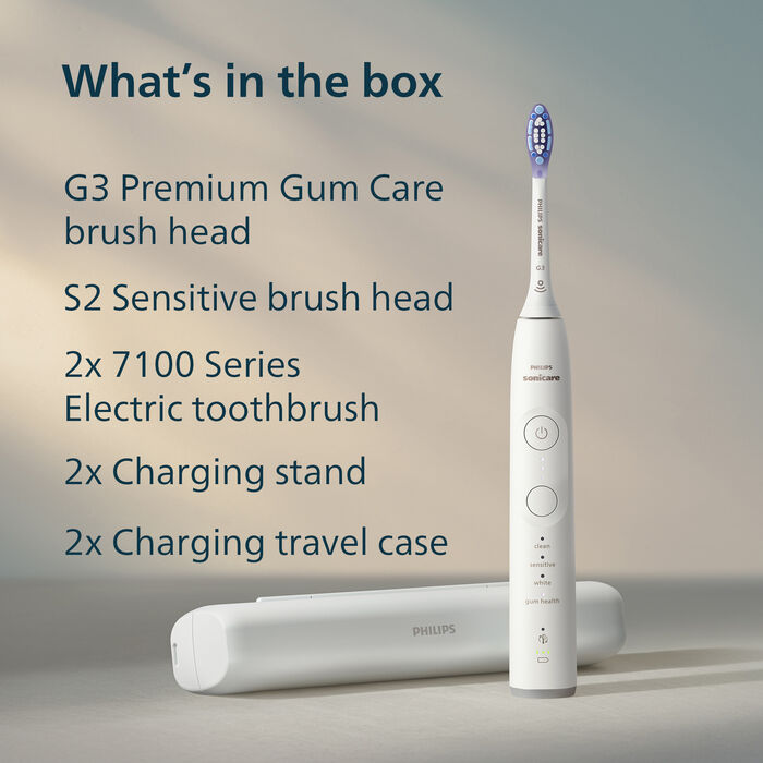 Philips Sonicare Series 7100 rafmagnstannbursti 2 í pakka - Hvítur/Svartur