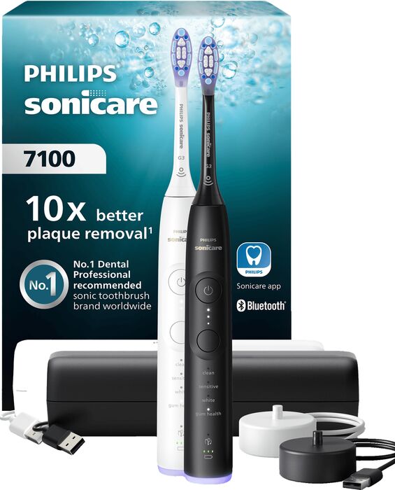 Philips Sonicare Series 7100 rafmagnstannbursti 2 í pakka - Hvítur/Svartur