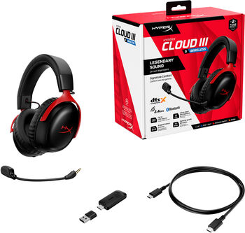 HyperX Cloud III S þráðlaus leikjaheyrnartól - Svört/Rauð