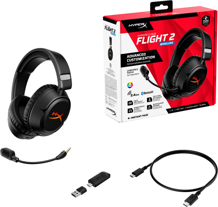 HyperX Cloud Flight 2 þráðlaus leikjaheyrnartól - Svört