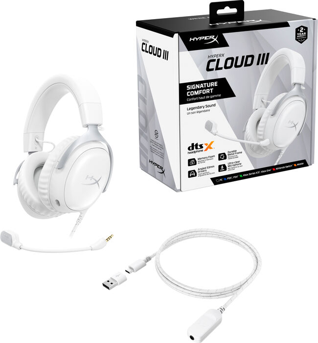 HyperX Cloud III leikjaheyrnartól - Hvít
