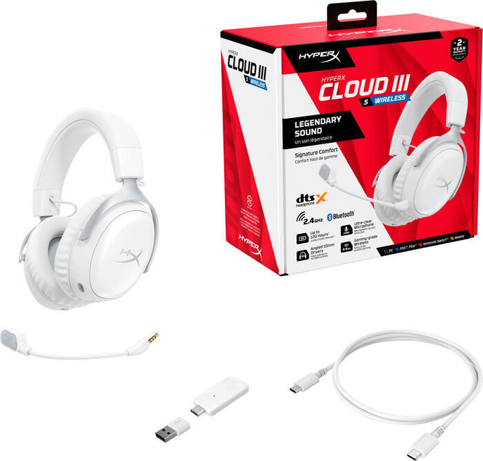 HyperX Cloud III S þráðlaus leikjaheyrnartól - Hvít