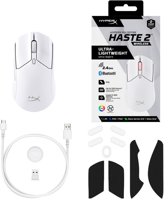 HyperX Pulsefire Haste 2 þráðlaus leikjamús - Hvít