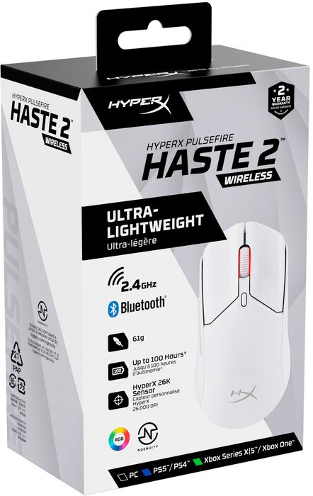HyperX Pulsefire Haste 2 þráðlaus leikjamús - Hvít