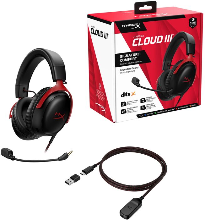 HyperX Cloud III leikjaheyrnartól - Svört/Rauð 