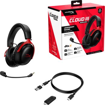 HyperX Cloud III þráðlaus leikjaheyrnartól - Svört/Rauð 