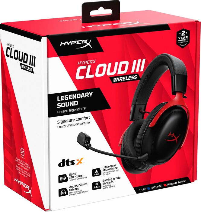 HyperX Cloud III þráðlaus leikjaheyrnartól - Svört/Rauð 