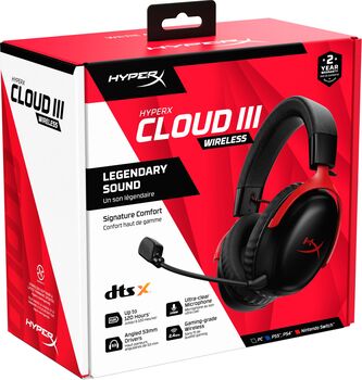 HyperX Cloud III þráðlaus leikjaheyrnartól - Svört/Rauð 