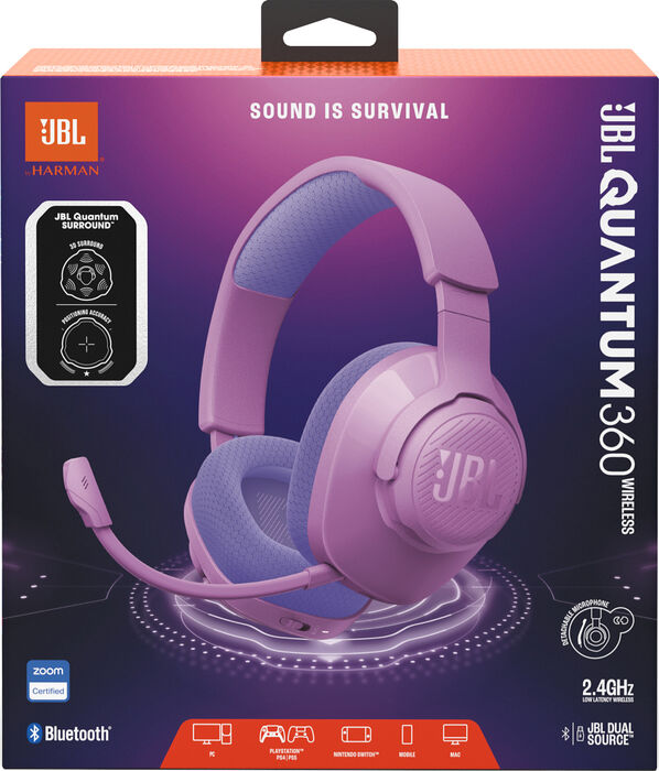 JBL Quantum 360 þráðlaus leikjaheyrnartól - Bleik