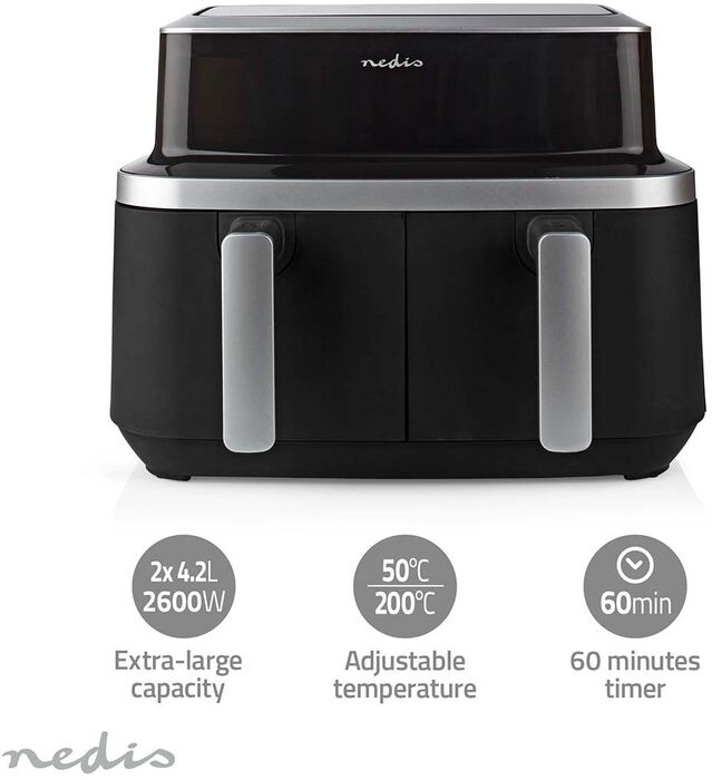 Nedis tvöfaldur loftsteikingarpottur - 2x 4,2 lítra Air Fryer