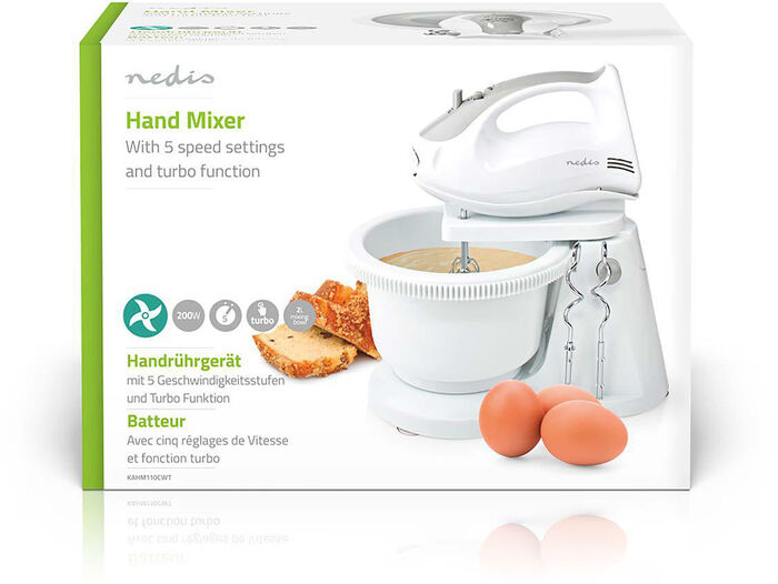 Nedis handþeytari með skál 200W - Hvítur