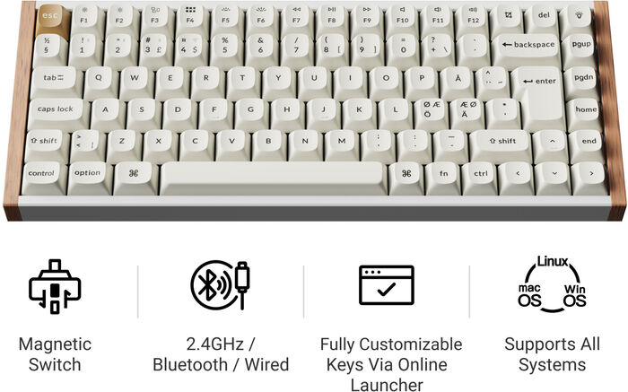 Keychron K2 HE SE þráðlaust leikjalyklaborð - Hvítt