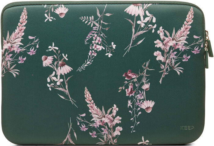 KEEP 14" fartölvuhlíf - Græn með blómum