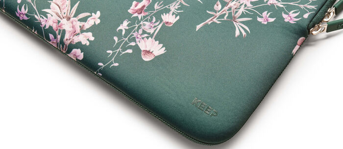 KEEP 14" fartölvuhlíf - Græn með blómum