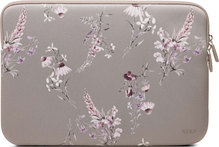 Keep 15,6" fartölvuhlíf - Ljósbrún m. blómum