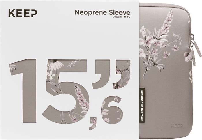 Keep 15,6" fartölvuhlíf - Ljósbrún m. blómum