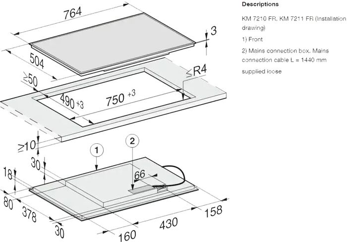 Miele spanhelluborð 75cm KM7210FR