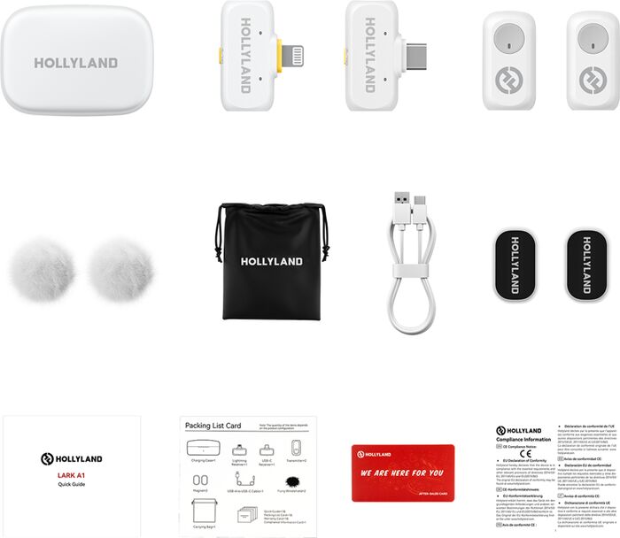 Hollyland LARK A1 hljóðnemapakki fyrir USB-C + Lightning - Hvít
