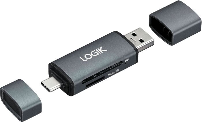 Product image not available for Logik minniskortalesari USB-C/A - Grár